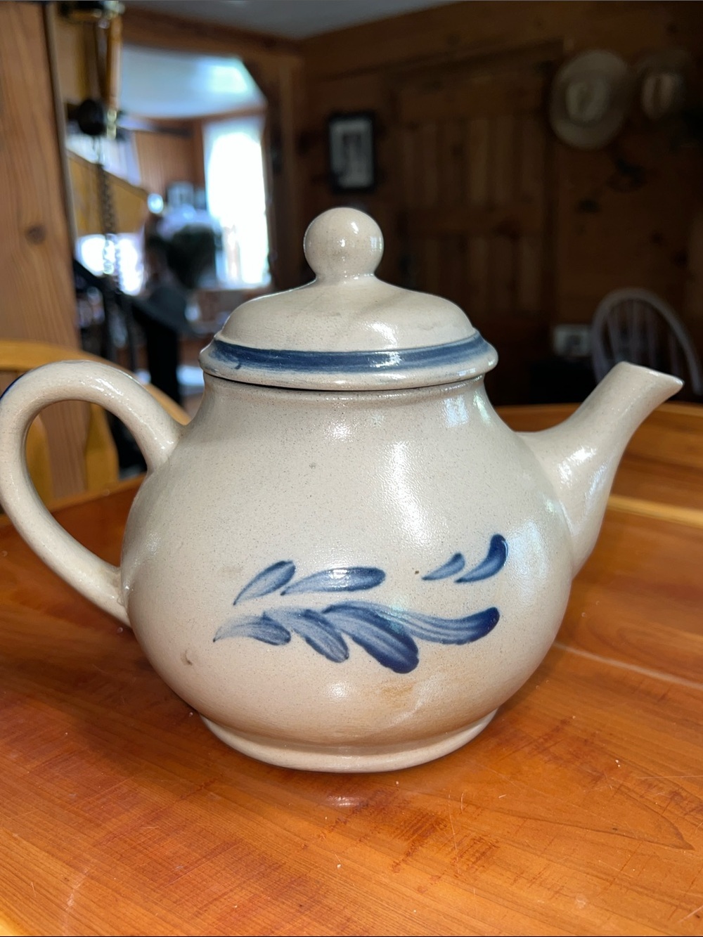 Vintage Rowe Hand-Painted Blue Floral Ceramic Teapot - Classic Cream Finish